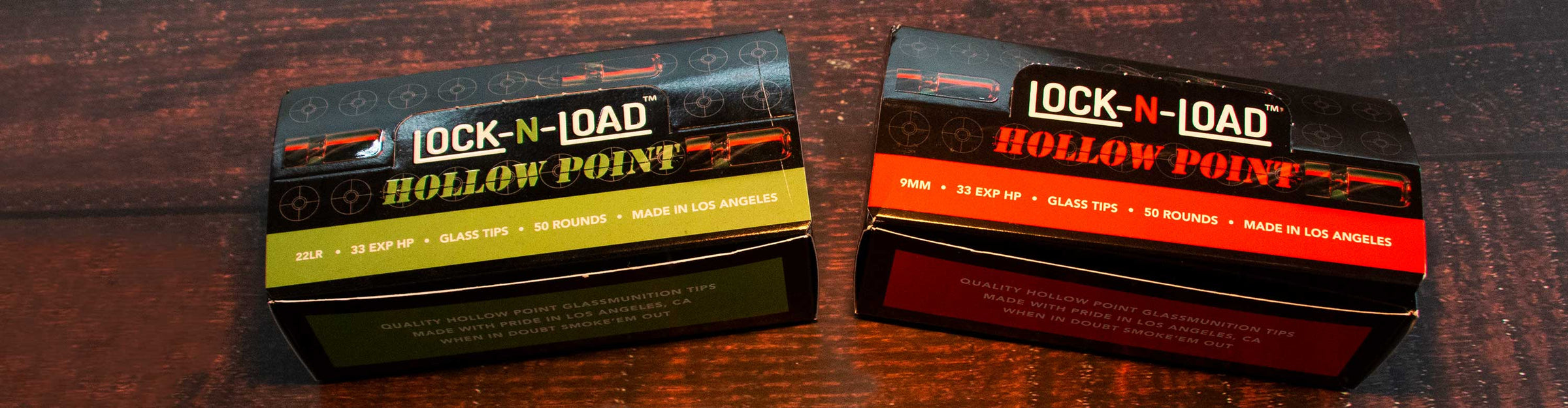 Biohazard Glass Displays standing on wooden textured background
