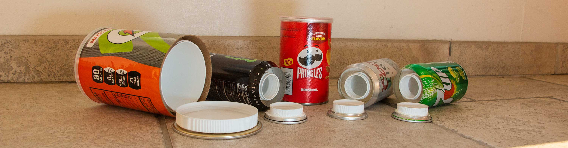 Stash Cans laying down on office floor in daytime