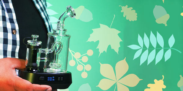 Man holding Exxus Go Plus in front of green studio background with leaves falling nearby