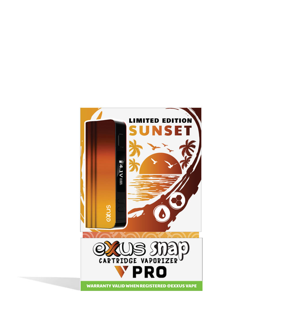 Sunset Exxus Snap VV Pro Cartridge Vaporizer Packaging Front View on White Background