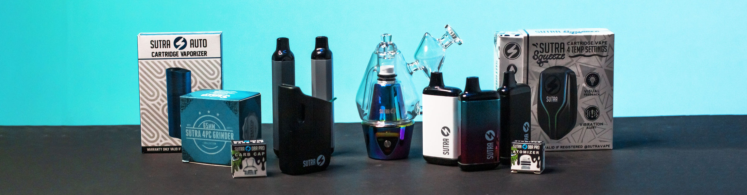 Got Vape Retail Sutra Collection standing on black display with teal blue studio lighting