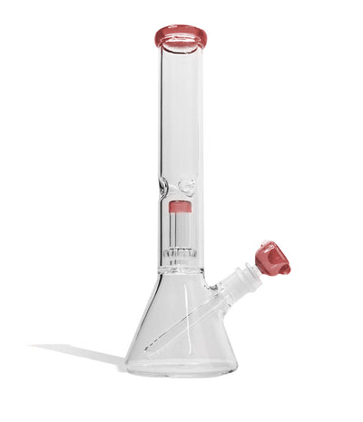 Pink 14 inch Beaker Water Pipe with Showerhead Perc Front View on White Background