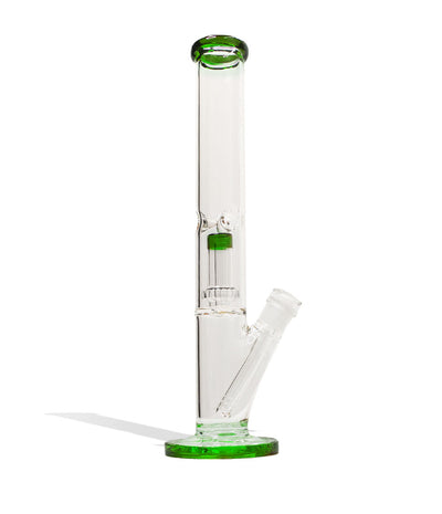 Green 14 inch Straight Water Pipe with Showerhead Perc Front View on White Background