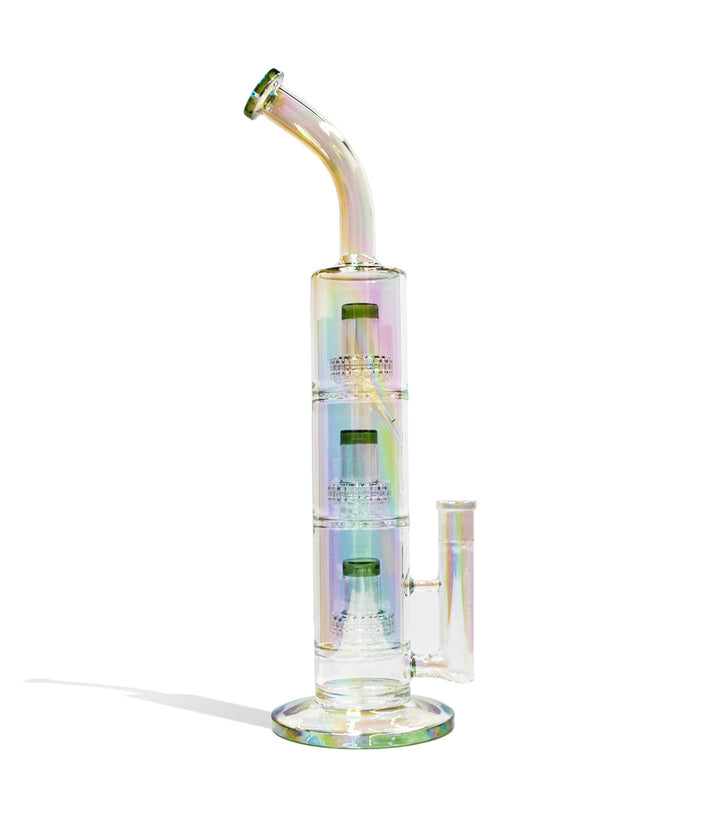 Rainbow 18 Inch Electro Plated Triple Perc Water Pipe Front View on White Background