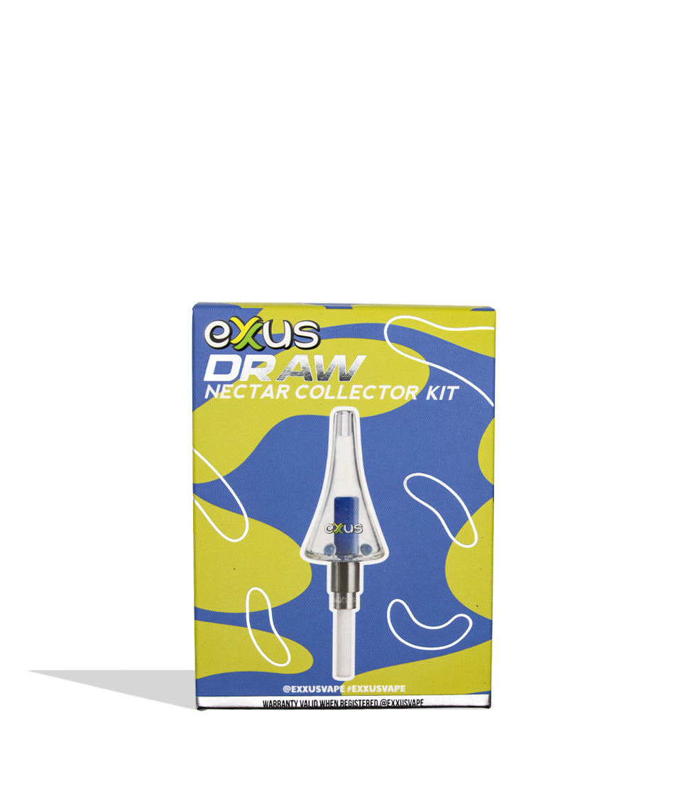 Exus Draw Nectar Collector Kit in its retail packaging, featuring a blue and yellow abstract pattern box with a clear glass collector device pictured on the front.