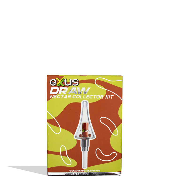 Exus Draw Nectar Collector Kit retail packaging box, featuring a green and brown abstract pattern with a photo of the clear glass nectar collector device in the center.