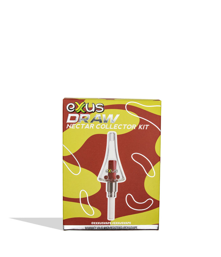 Exus Draw Nectar Collector Kit retail box on a white background, featuring a red and yellow abstract design with a central rendering of the collector device.