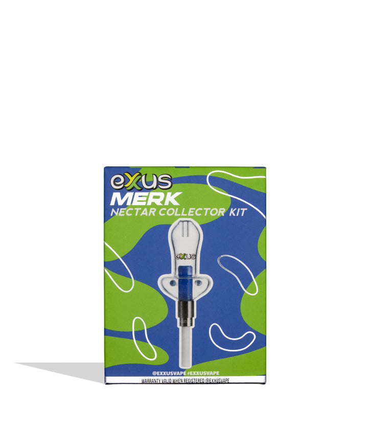 Exus Merk Nectar Collector Kit retail packaging box, featuring a blue and green abstract design with a photo of the collector device on the front.