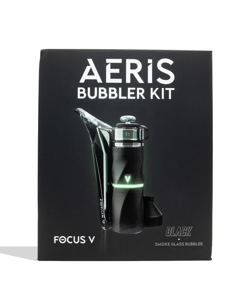 Focus V Aeris Portable Concentrate Vaporizer on white background smoke color box packaging front view