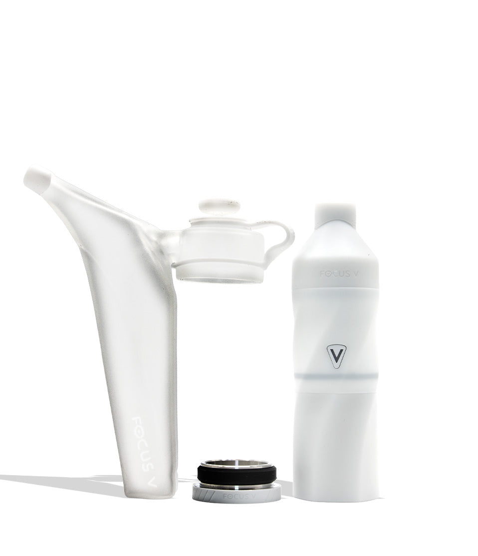Focus V Aeris Portable Concentrate Vaporizer on white background clear color disassembled