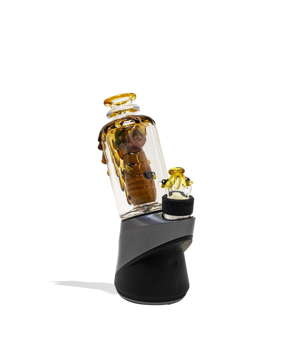 Bee Hive Glass w/ Peak Empire Glassworks Puffco Peak Glass Attachment on white background