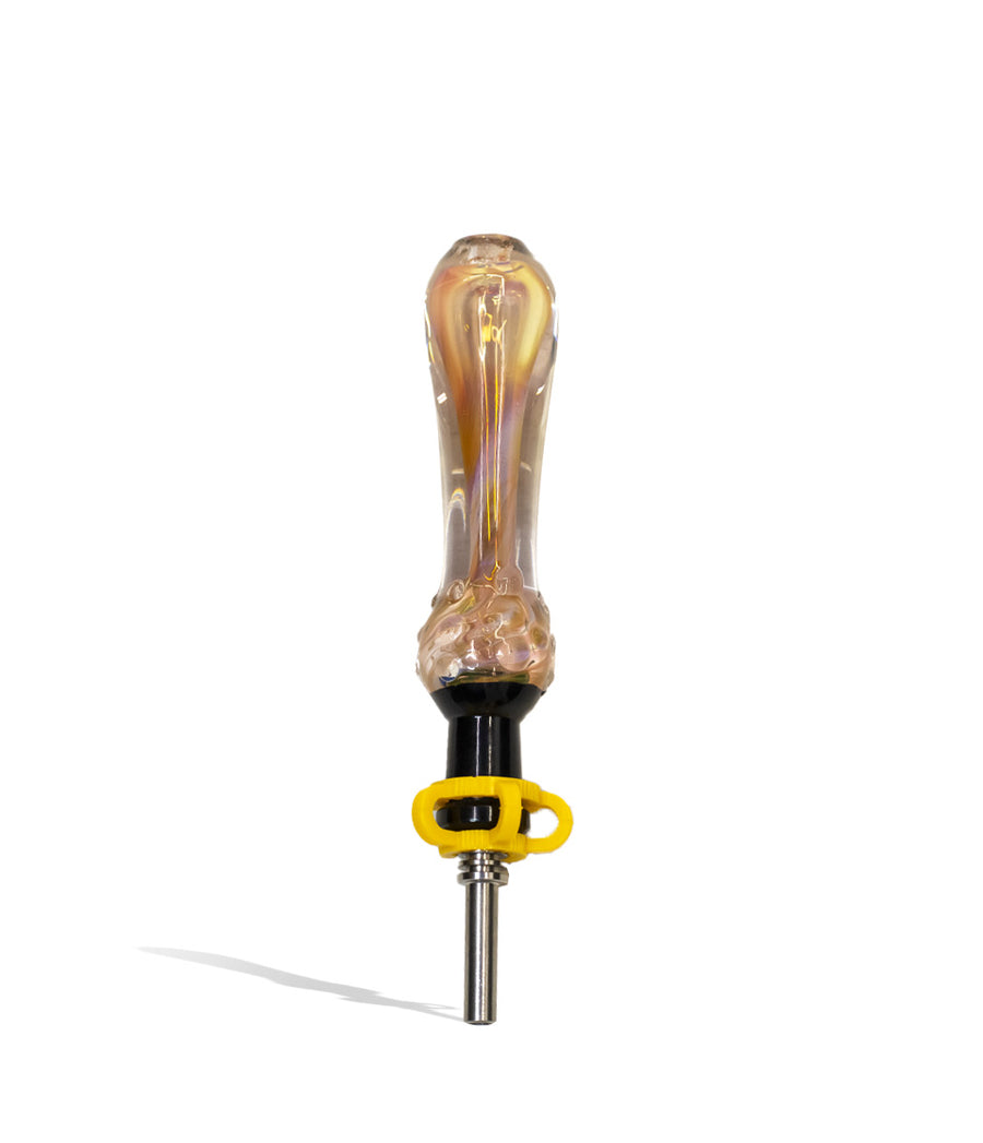 Gold Fumed Nectar Collector with Black Top and 10mm Stainless Steel Tip Front View on White Background