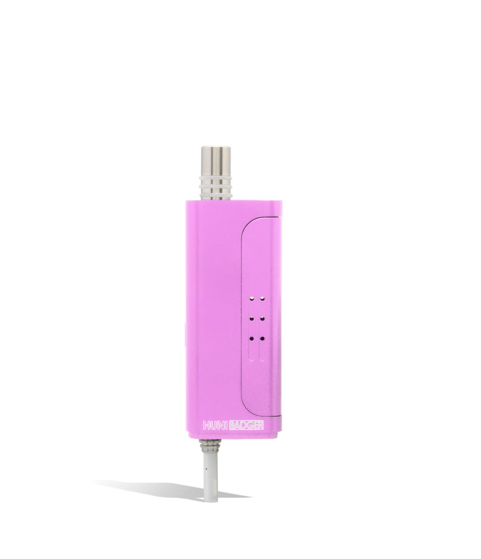 Pink opened Huni Badger Portable Electronic Vertical Vaporizer on white studio background