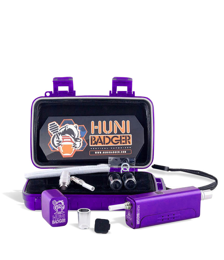 Purple kit Huni Badger Portable Electronic Vertical Vaporizer on white studio background