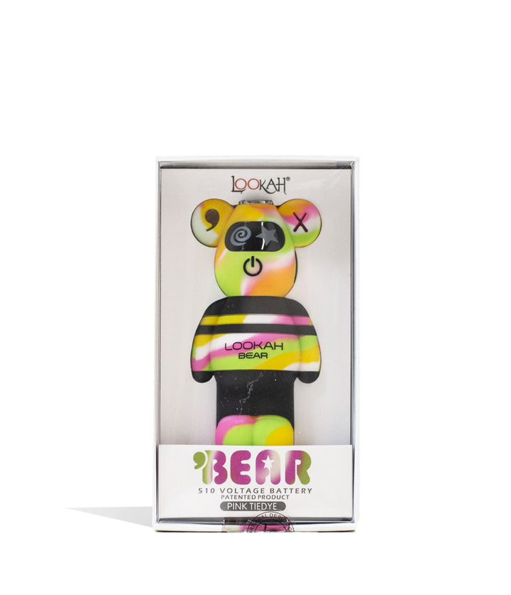 Yellow Tiedye Lookah Bear Limited Edition Cartridge Vaporizer Packaging Front View on White Background
