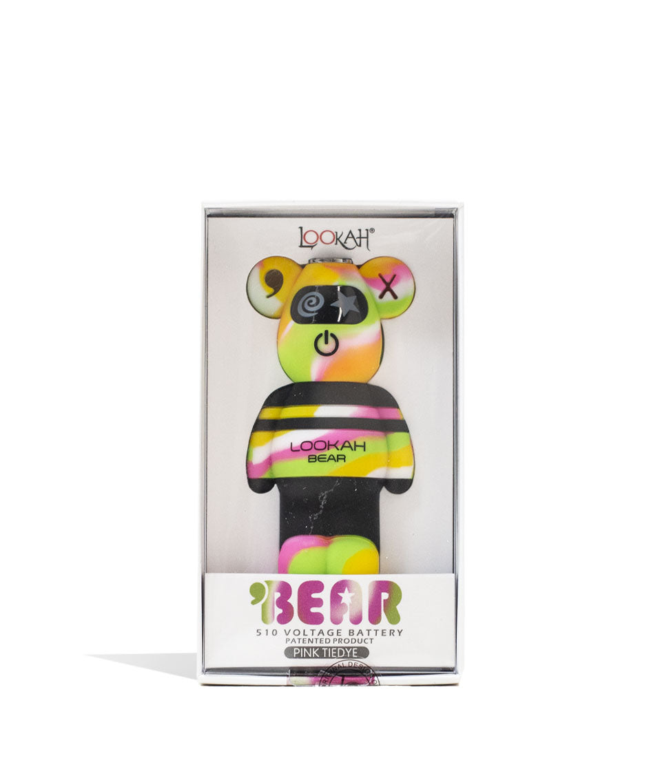 Yellow Tiedye Lookah Bear Limited Edition Cartridge Vaporizer Packaging Front View on White Background