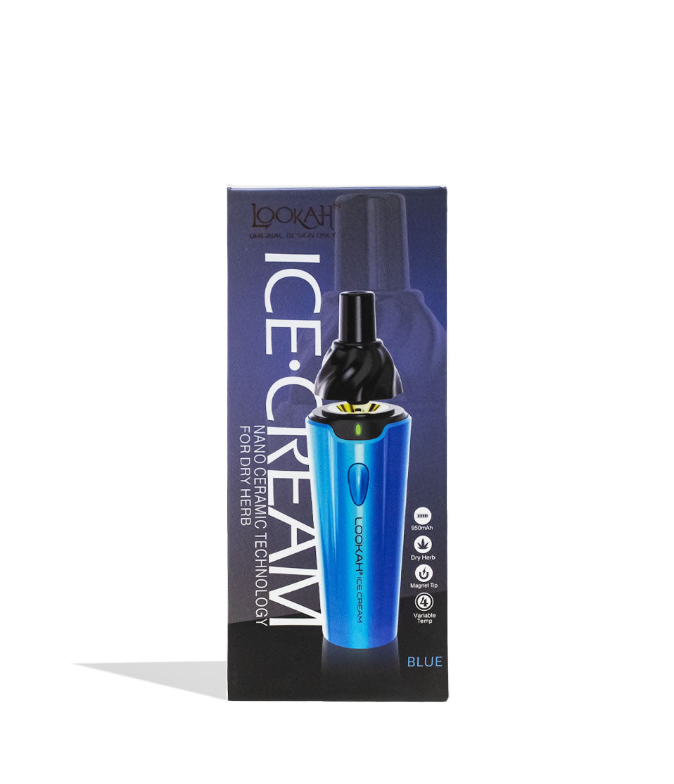 Blue Lookah Ice Cream Dry Herb Vaporizer Packaging Front View on White Background