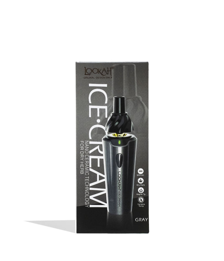 Grey Lookah Ice Cream Dry Herb Vaporizer Packaging Front View on White Background