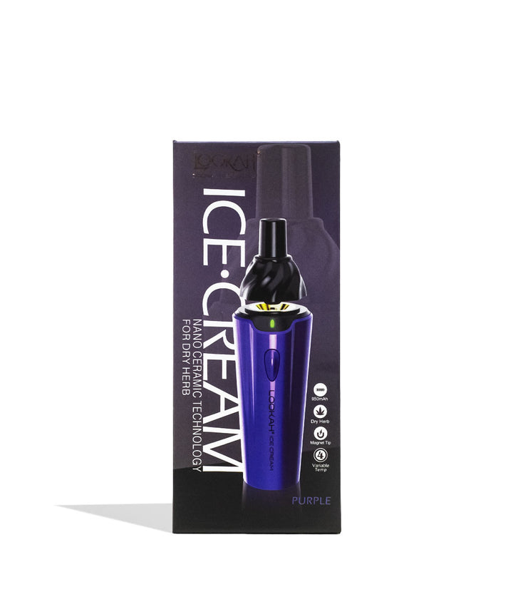 Purple Lookah Ice Cream Dry Herb Vaporizer Packaging Front View on White Background