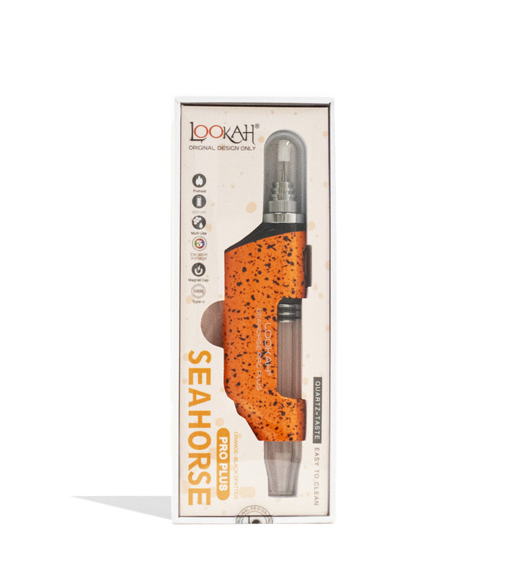 Orange Lookah Seahorse Pro Plus Spatter Edition Nectar Collector Packaging Front View on White Background