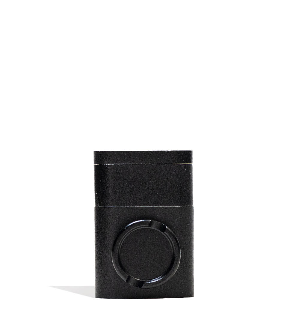 Black Metal Herb Grinder with Built In Pipe Front View on White Background