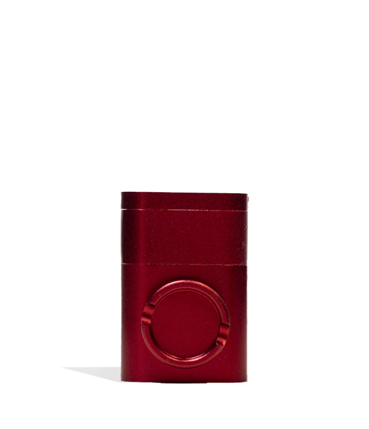 Red Metal Herb Grinder with Built In Pipe Front View on White Background