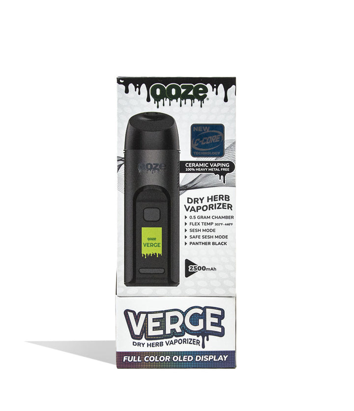 Panther Black Ooze Verge Portable Dry Herb Vaporizer Packaging Front View on White Background