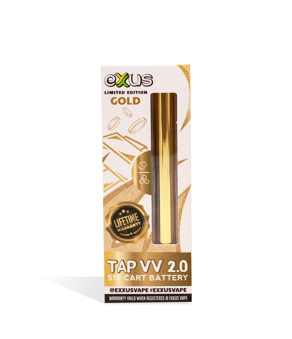 Gold Exxus Vape Tap VV 2.0 Cartridge Vaporizer single pack on white background