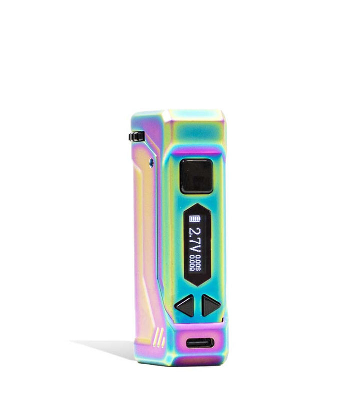 Rainbow side view Yocan UNI PRO 2 Adjustable Cartridge Vaporizer on white studio background