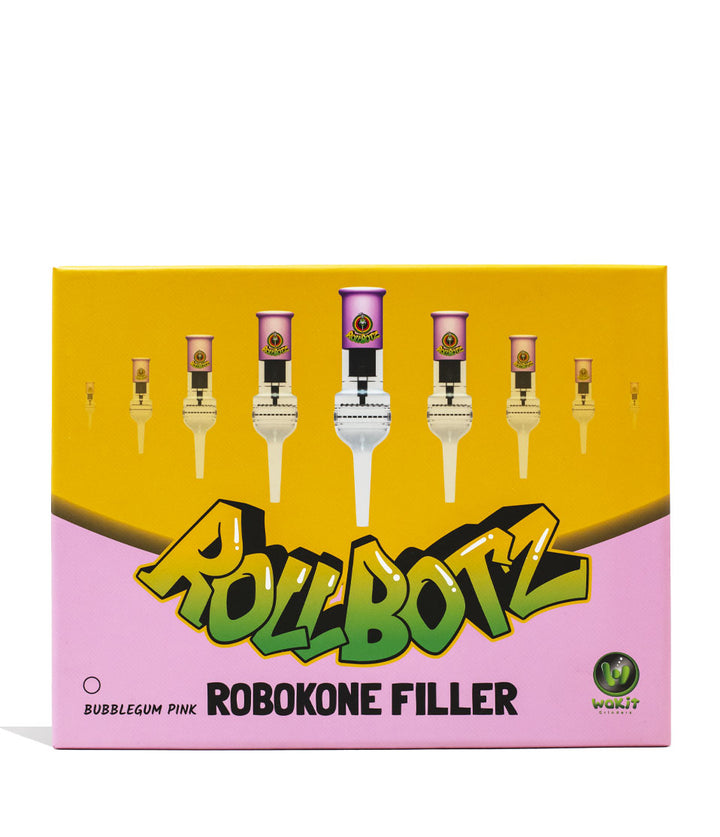 Bubblegum Pink Wakit Rollbotz Robokone Electric Grinder and Cone Filler Packaging Front View on White Background