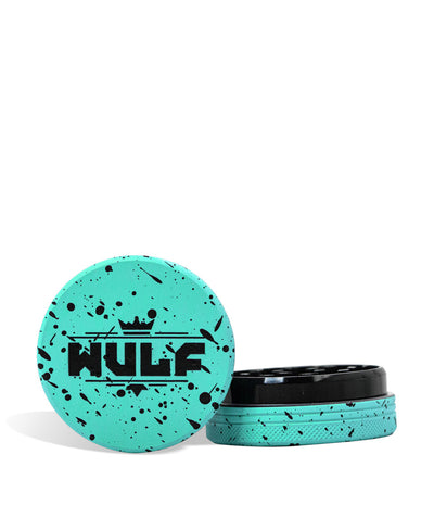 Teal and black Wulf Mods 2pc 65mm Spatter Grinder on white background