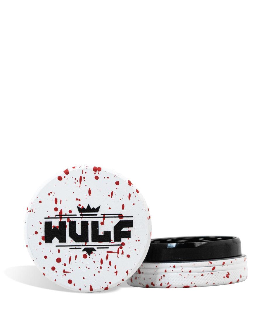 White and Red Wulf Mods 2pc 65mm Spatter Grinder on white background