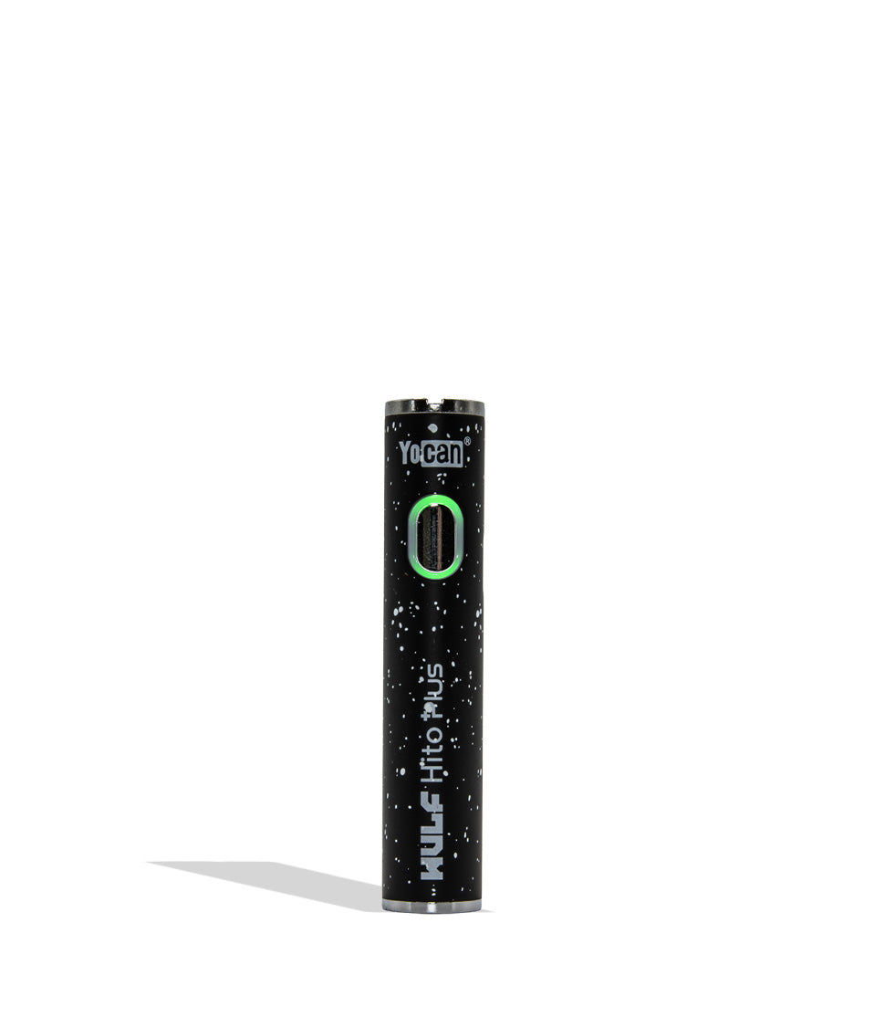 WULF Mods Yocan Hito Plus vaporizer 510 battery standing vertically upright on a white background in the color variant black white spatter