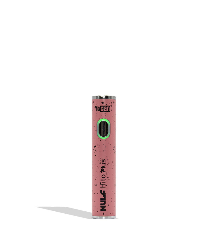 WULF Mods Yocan Hito Plus vaporizer 510 battery standing vertically upright on a white background in the color variant pink black spatter