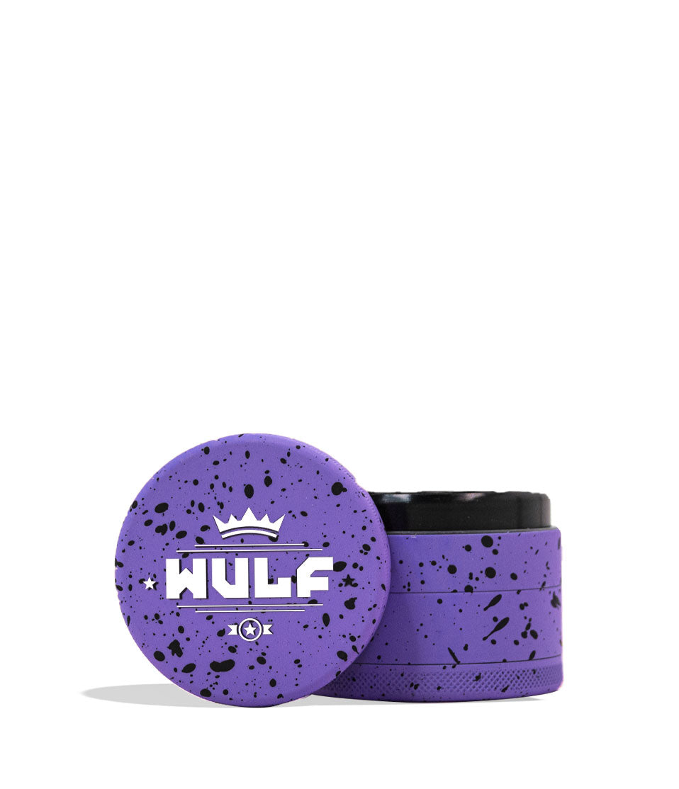 Purple Black Spatter Wulf Mods 4pc 50mm Spatter Grinder Front View on White Background
