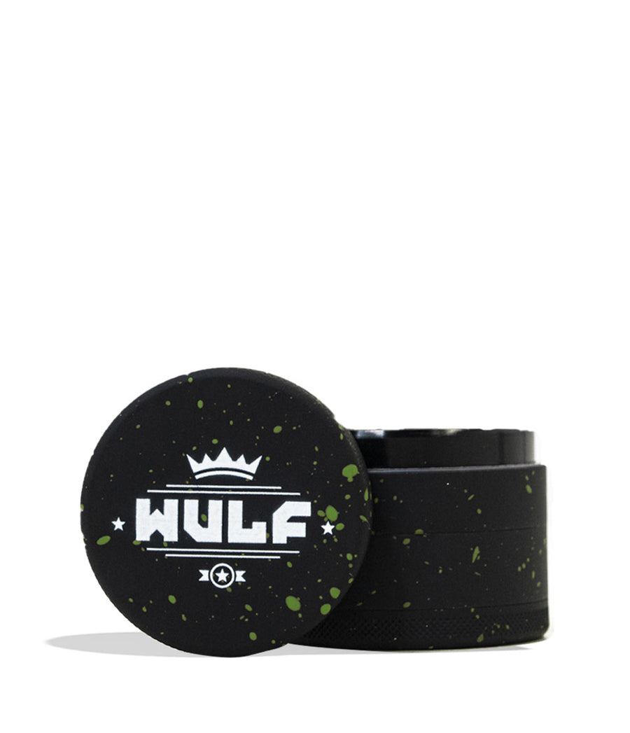Black Green Spatter Wulf Mods 4pc 65mm Spatter Grinder Front View on White Background