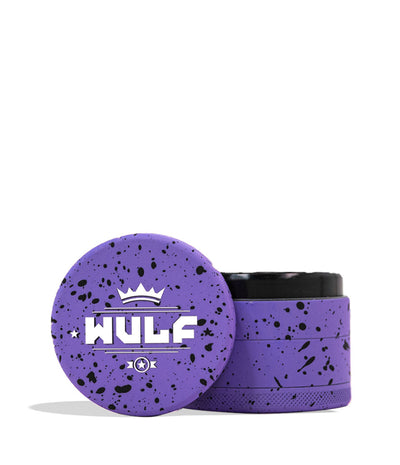 Purple Black Spatter Wulf Mods 4pc 65mm Spatter Grinder Front View on White Background