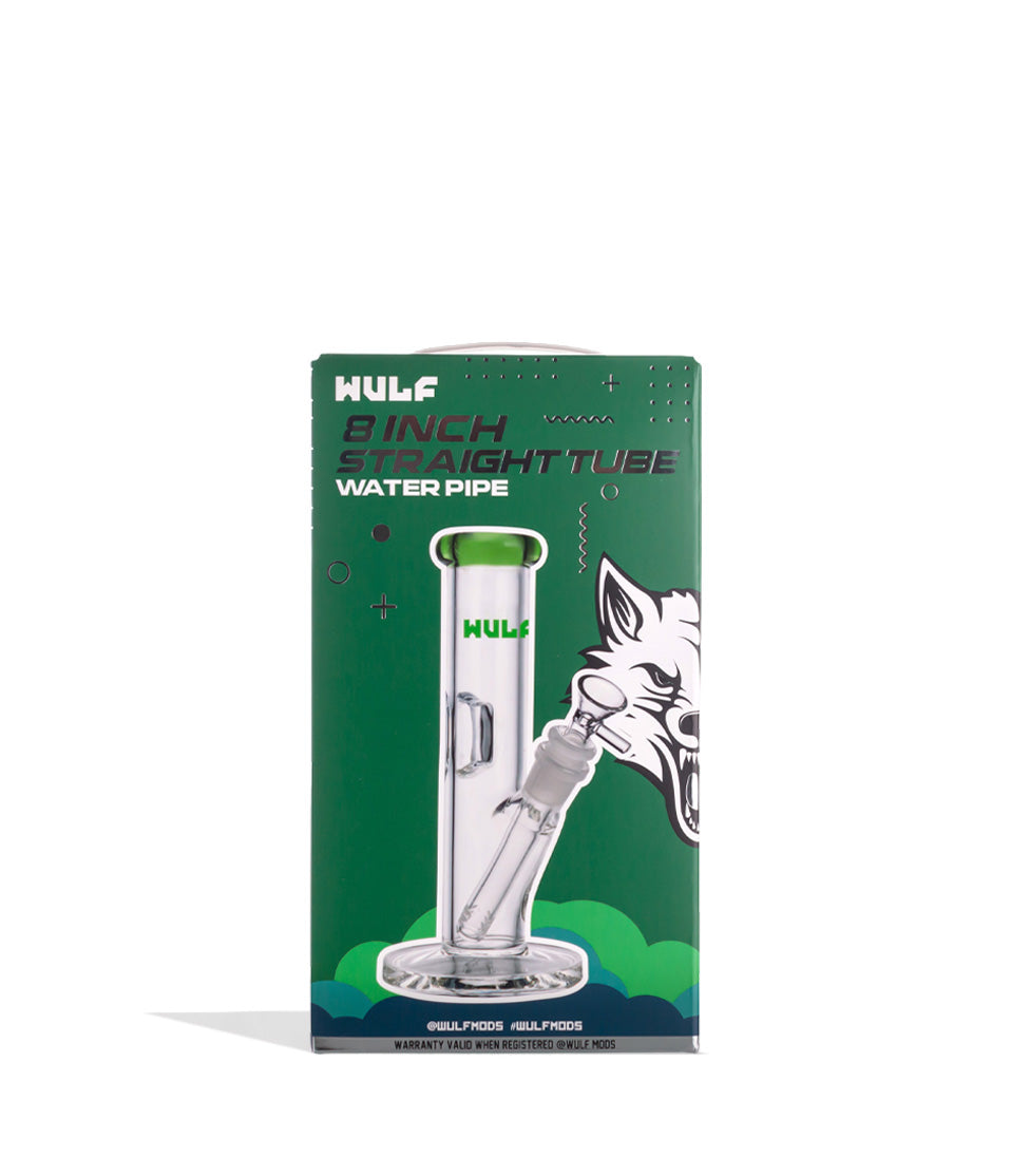 Green Wulf Mods 5mm 8inch Straight Water Pipe Packaging Front View on White Background