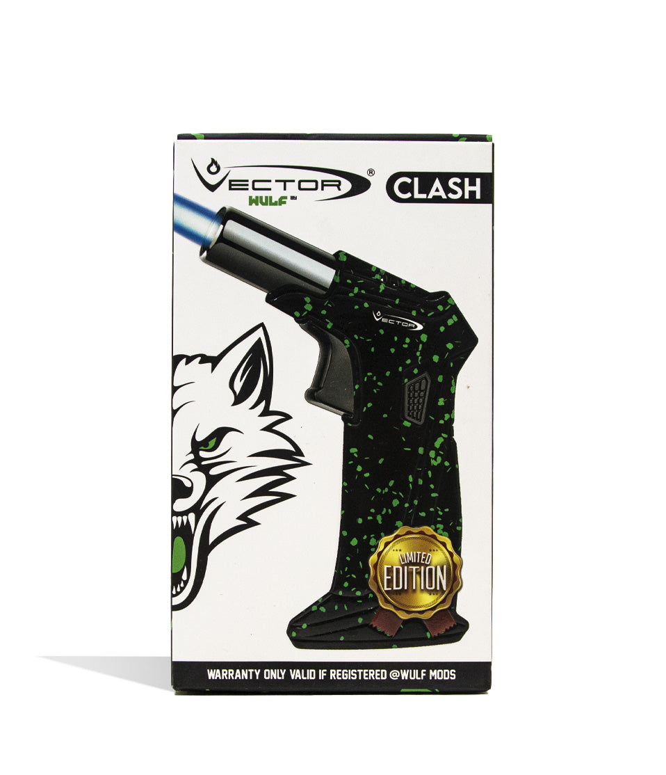 Black Green Spatter Wulf Mods Clash Torch Packaging on white studio background