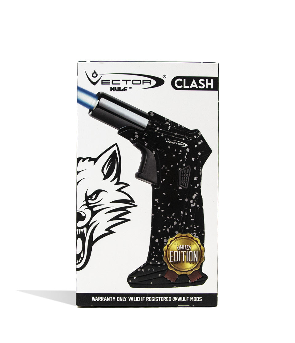 Black White Spatter Wulf Mods Clash Torch Packaging on white studio background