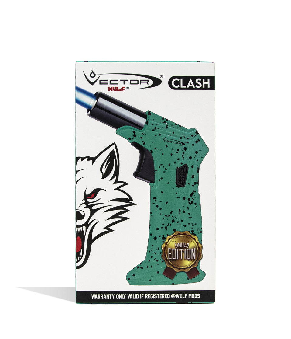Teal Black Spatter Wulf Mods Clash Torch Packaging on white studio background