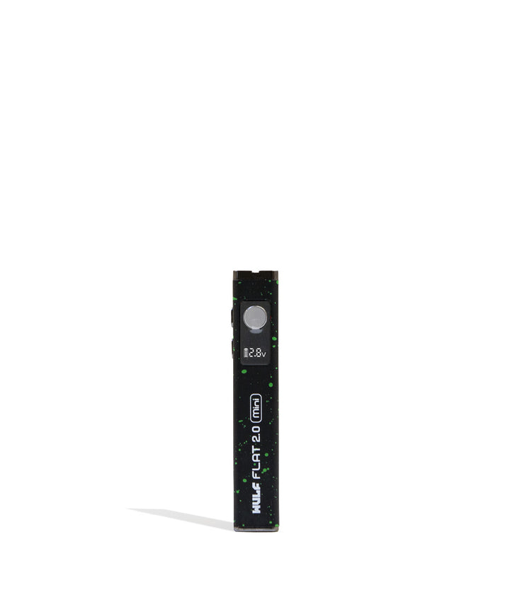 Black Green Spatter Wulf Mods Flat Mini 2.0 Variable Voltage Battery Front View on White Background