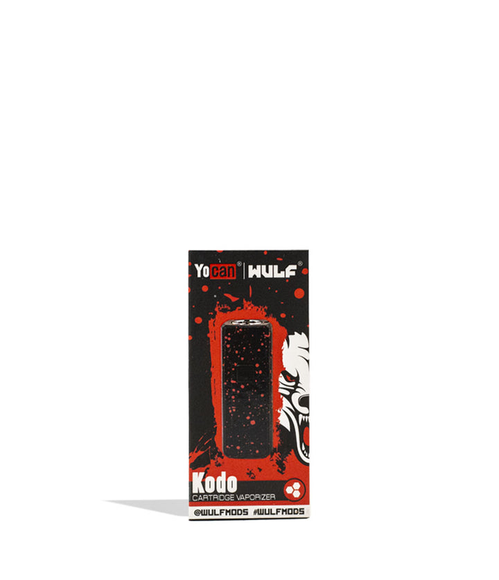 Black Red Spatter Wulf Mods KODO Cartridge Vaporizer Packaging Front View on White Background