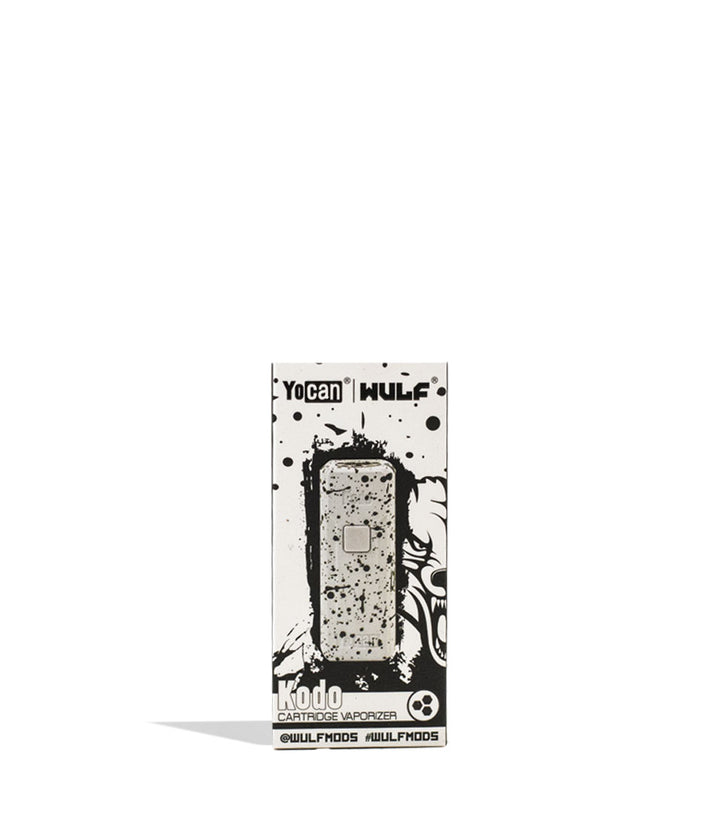 White Black Spatter Wulf Mods KODO Cartridge Vaporizer Packaging Front View on White Background