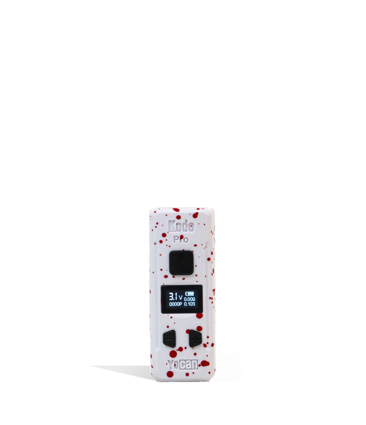 White Red Spatter Wulf Mods KODO Pro Cartridge Vaporizer Front View on White Background