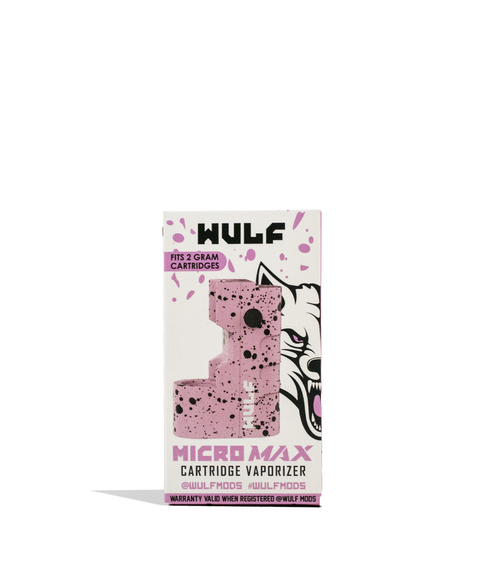 Pink Black Spatter packaging Wulf Mods Micro Max 2g Cartridge Vaporizer on white background