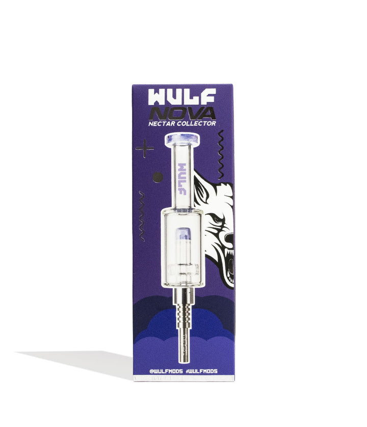 Purple Wulf Mods Nova Water Filtered Nectar Collector Packaging Front View on White Background