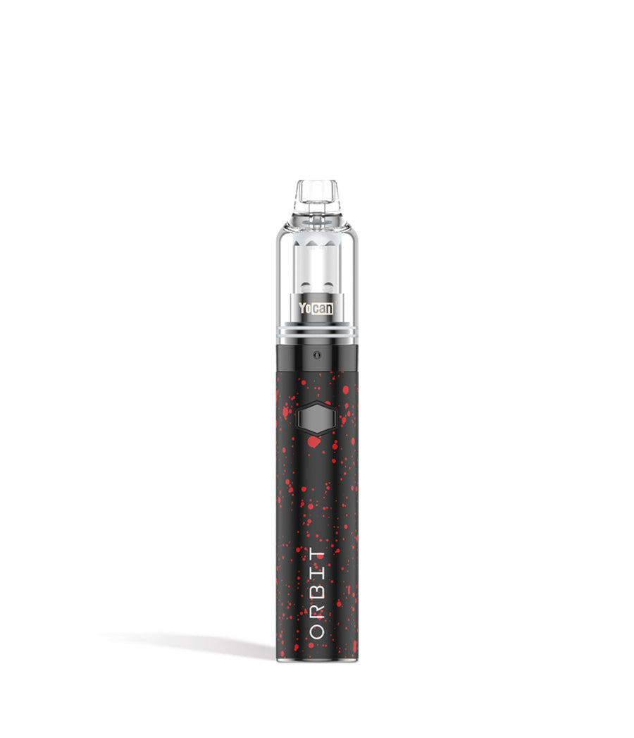 Black Red Spatter front view Wulf Mods Orbit Concentrate Vaporizer on white studio background