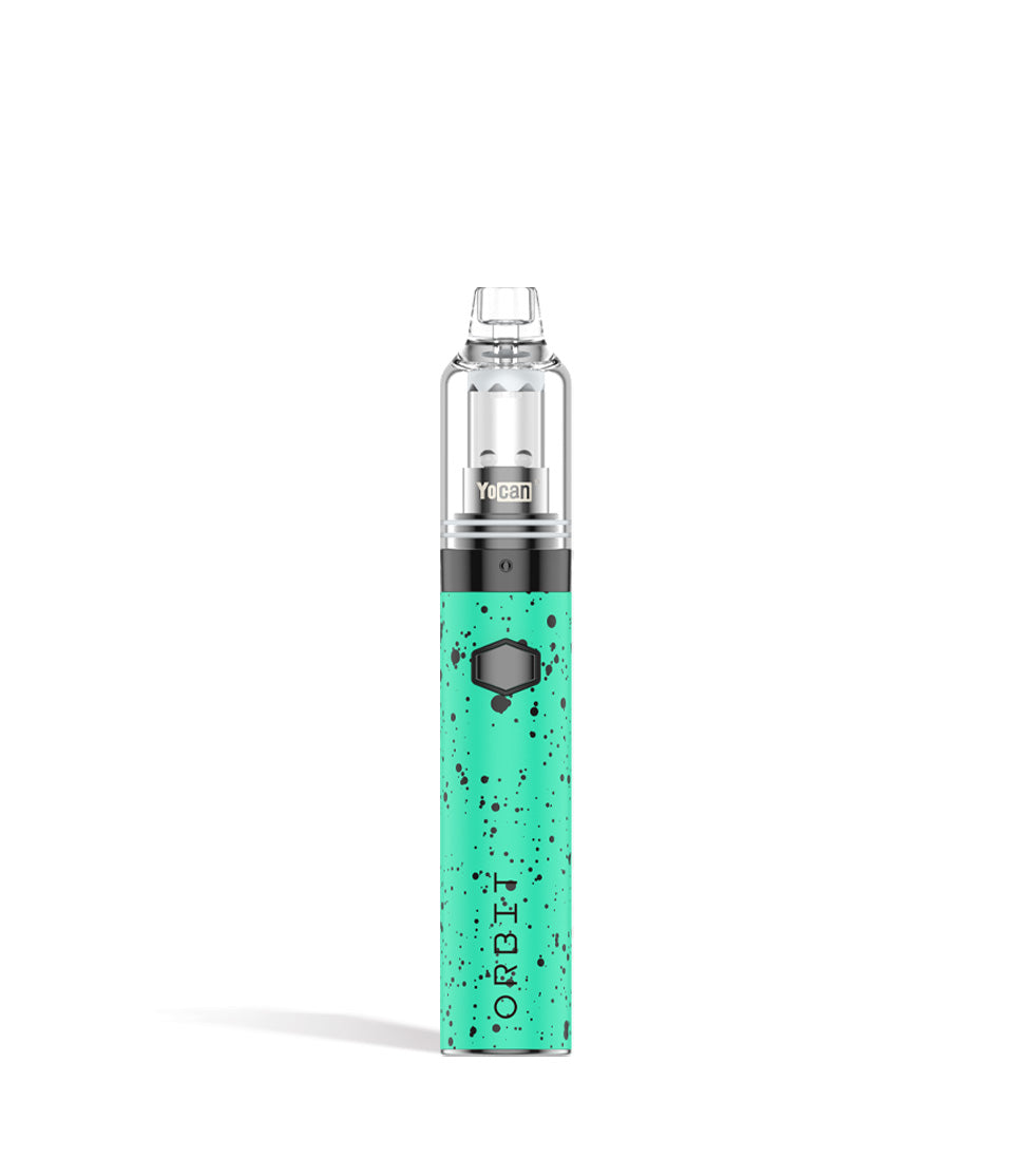 Teal Black Spatter front view Wulf Mods Orbit Concentrate Vaporizer on white studio background