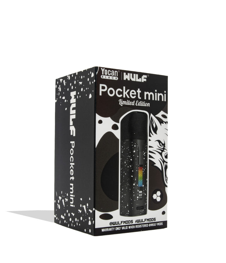 Yocan WULF Pocket Mini Limited Edition packaging box, featuring a black and white design with a graphic of the black pocket device inside, set against a plain white background.